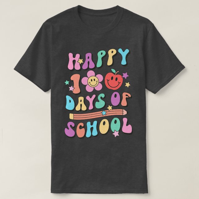 Camiseta Retro Happy 100 dias de oferta escolar (Frente do Design)