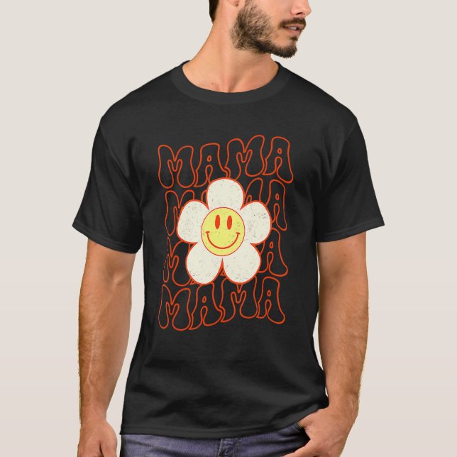Camiseta Retro Happy Face Mama Groovy Daisy Flower Smile Fa (Frente)
