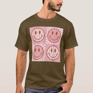 Camiseta Retro Happy Face s Smile Face Checkup Patterno Tr