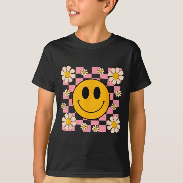 Camiseta Retro Happy Face Shirt Checkered Pattern Smile Fac (Frente)