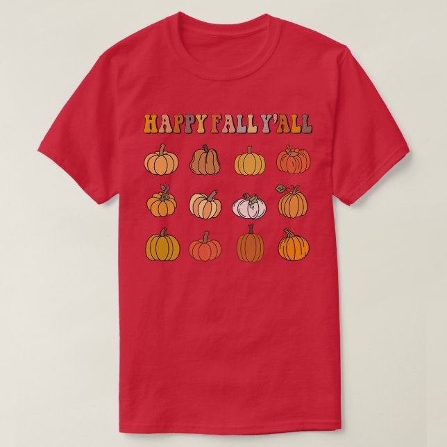 Camiseta Retro Happy Fall Yall Pumpkin Patch outono (Frente do Design)