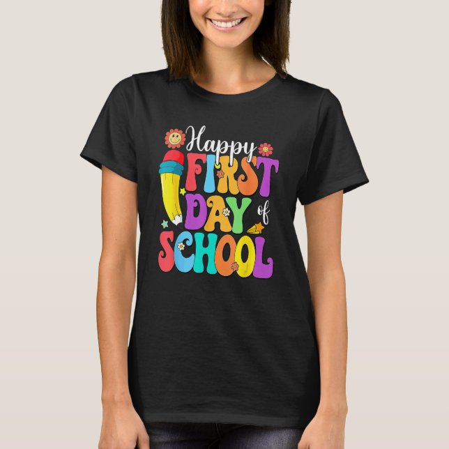 Camiseta Retro Happy First Day Of School Teacher Back To Sc (Frente)