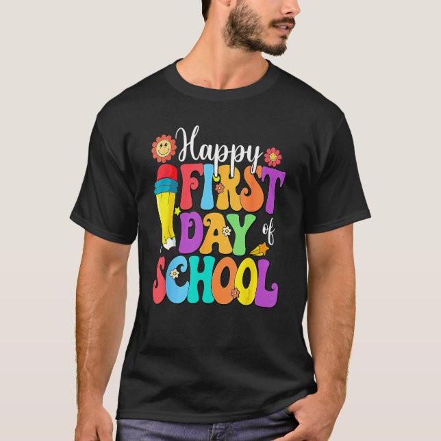 Camiseta Retro Happy First Day Of School Teacher Back To Sc (Frente)