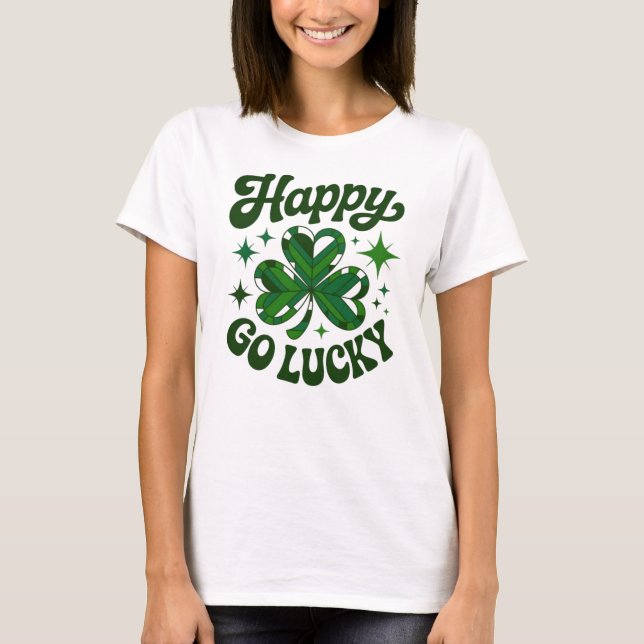 Camiseta Retro Happy Go Lucky St. Patrick’s Day Shamrock Gr (Frente)