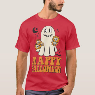 Camiseta Retro Happy Halloween Floral Ghost Boo Spooky Seas
