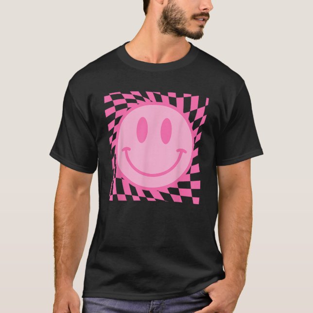 Camiseta Retro Happy Smile Face Smiling Checkered Pattern P (Frente)