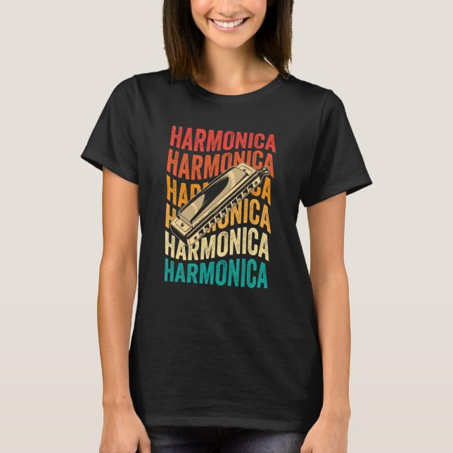 Camiseta Retro Harmonica Harp Player (Frente)