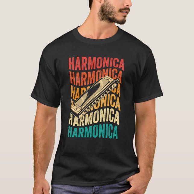 Camiseta Retro Harmonica Harp Player (Frente)