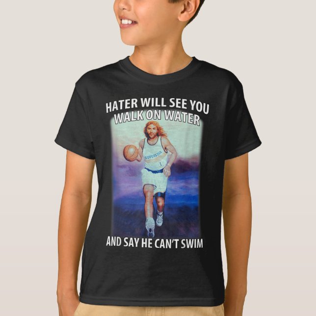 Camiseta Retro Haters Will See You Walk Jesus On The Water  (Frente)