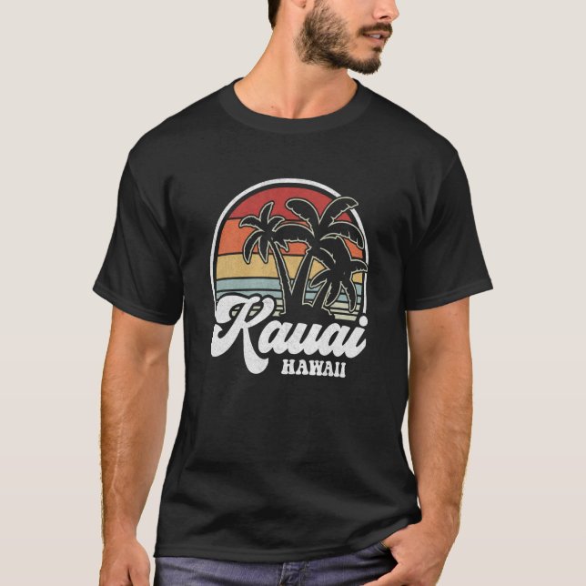 Camiseta Retro Hawaii Kauai Hawaiian Beach Palm Trees (Frente)