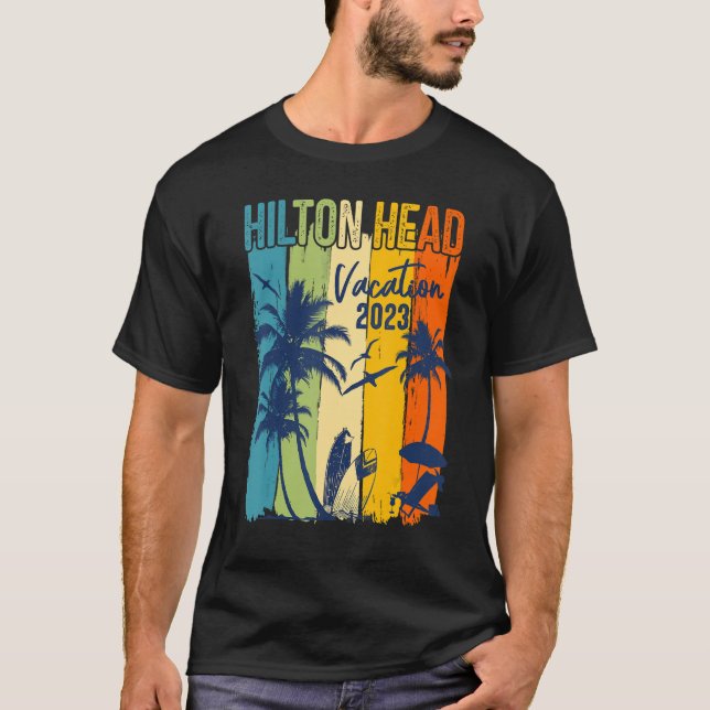 Camiseta Retro Hilton Head 2023 Carolina Férias Familiares (Frente)