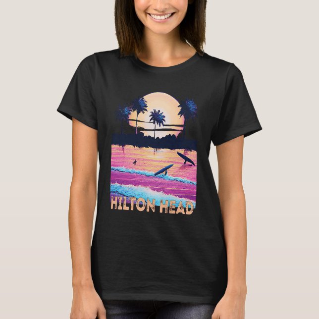 Camiseta Retro Hilton Head North Carolina Souvenir Surf (Frente)