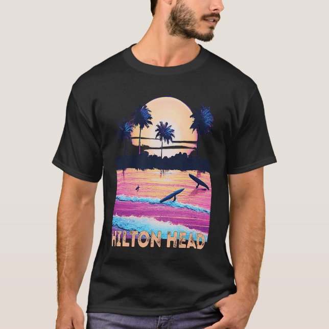 Camiseta Retro Hilton Head North Carolina Souvenir Surf (Frente)