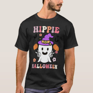 Camiseta Retro Hippie Halloween Ghost Boo Sinal Spooky