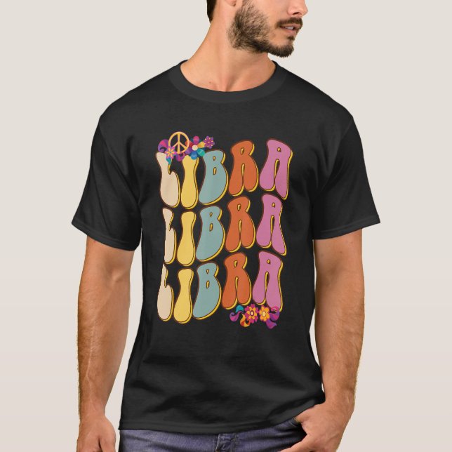 Camiseta Retro Hippie Libra Zodiac - Sinal De Aniversário (Frente)