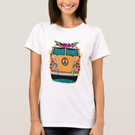 Camiseta Retro Hippie Van floral Colors Art