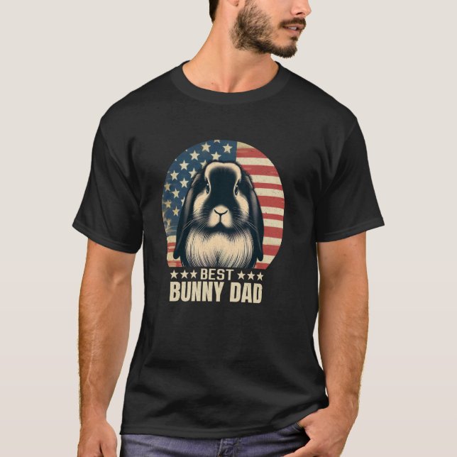 Camiseta Retro Holland Lop Best Bunny Pai Rabbit 4 de julho (Frente)