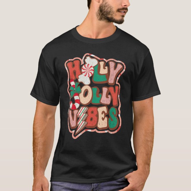 Camiseta Retro Holly Jolly Vibes Christmas Groovy Tis The S (Frente)