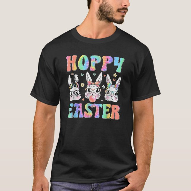 Camiseta Retro Hoppy Easter Bunny Face Tie Dye Boys Print T (Frente)