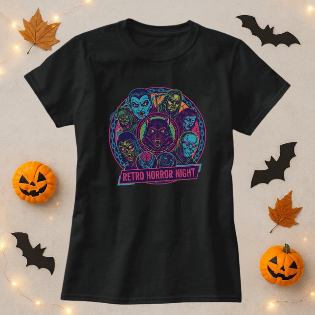 Camiseta Retro Horror Noite Monstros (Criador carregado)