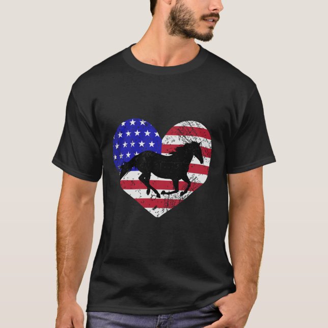 Camiseta Retro Horse American Flag Heart 4 De Julho Usa Pa (Frente)