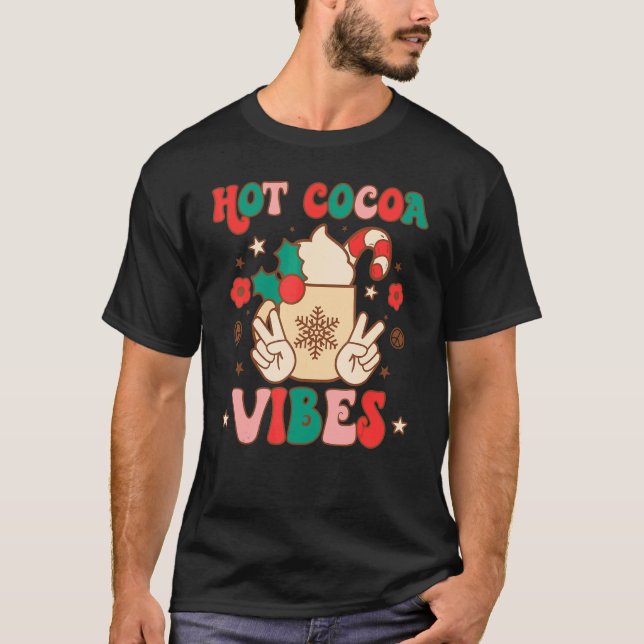 Camiseta Retro Hot Cocoa Vibes  Christmas Costume Xmas Wome (Frente)