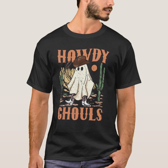 Camiseta Retro Howdy Ghouls Western Halloween Ghost Spooky (Frente)