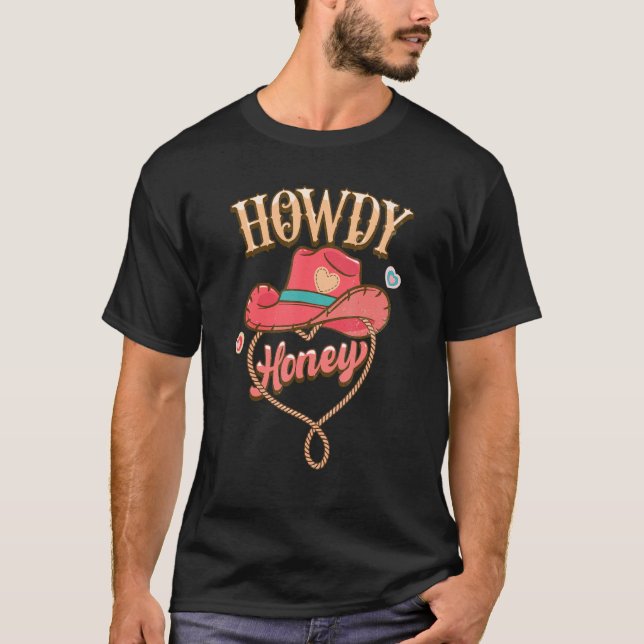 Camiseta Retro Howdy Honey Western Dia de os namorados Cowg (Frente)
