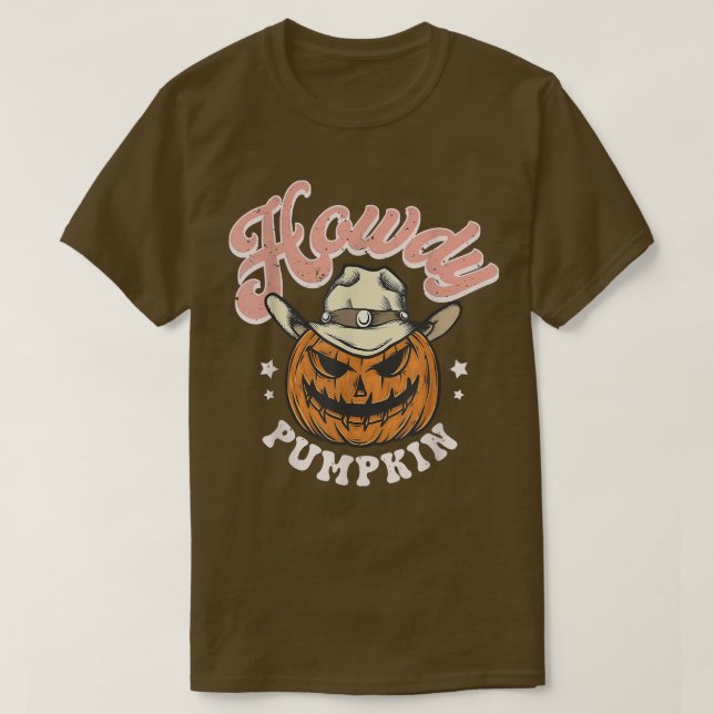 Camiseta Retro Howdy Pumpkin Fall Autumn Ghost Hall Ocident (Frente do Design)