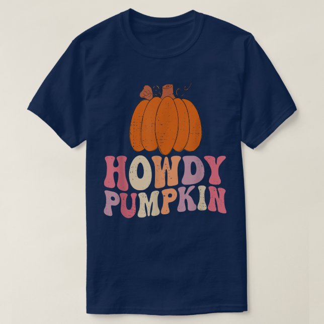 Camiseta Retro Howdy Pumpkin Fall Autumn Western Halloween (Frente do Design)