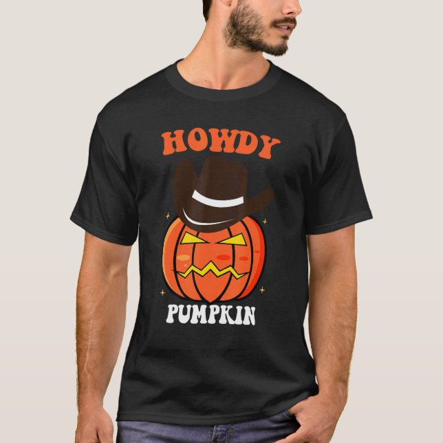Camiseta Retro Howdy Pumpkin Fall Autumn Western Halloween  (Frente)