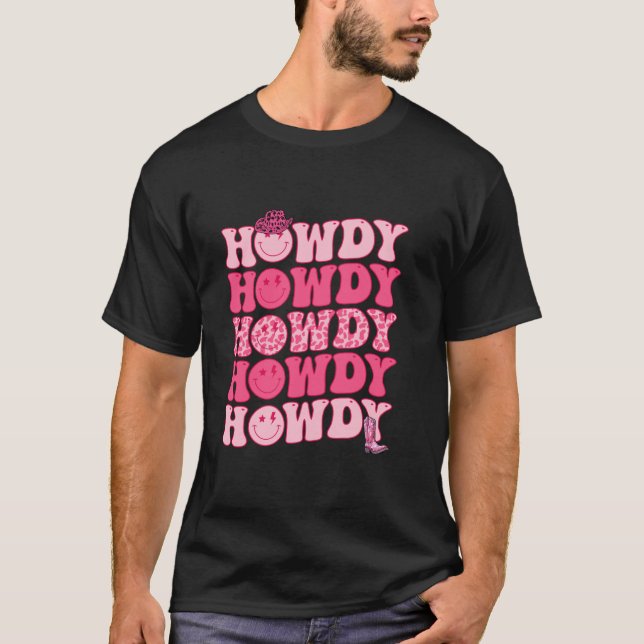 Camiseta Retro Howdy Western Girl Rodeo Pink Cowgir (Frente)