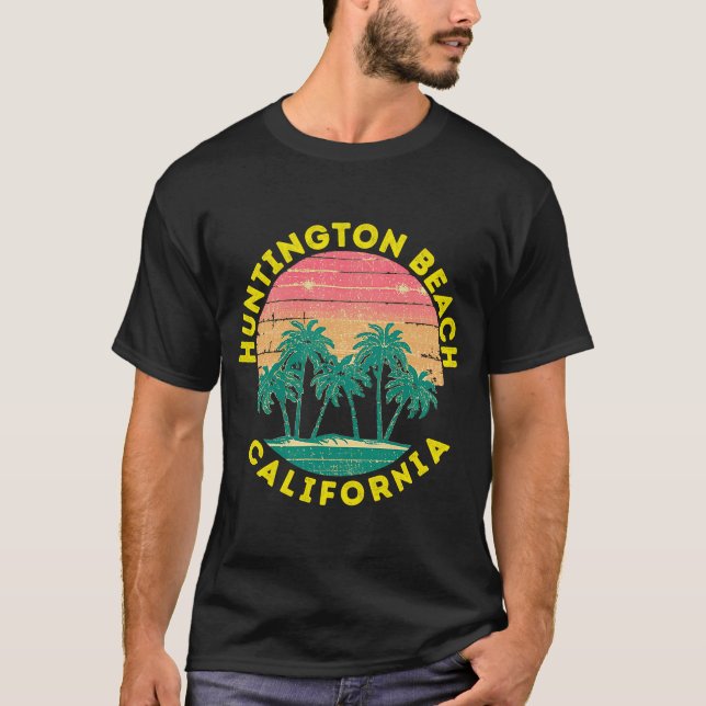 Camiseta Retro Huntington Beach Vacing Souvenir Palm Tree (Frente)