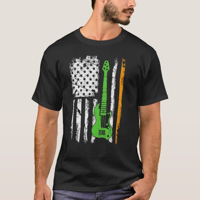 Camiseta Retro Irish American Flag Guitar Shamrock Rua Patr (Frente)