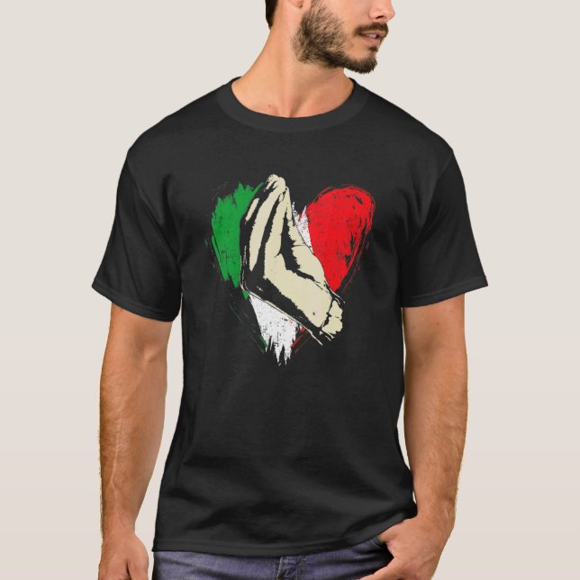 Camiseta Retro Italiano Flag Heart Itália Hand Gesture Ital (Frente)
