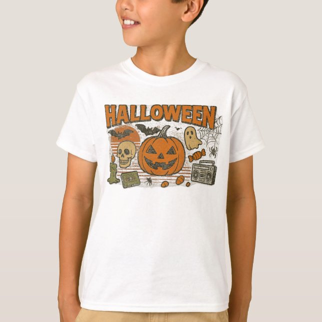 Camiseta Retro Jack-O’-Lanterna Halloween Roupas unisex (Frente)