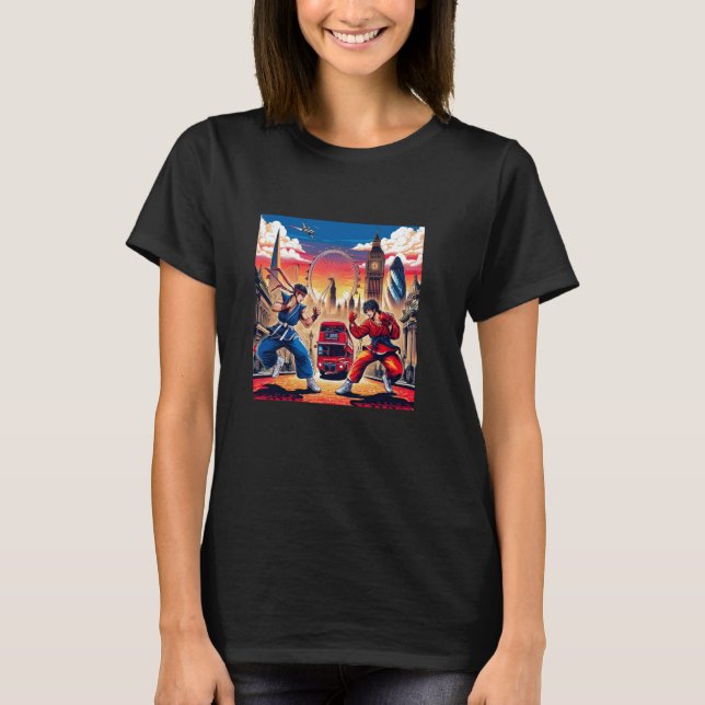 Camiseta Retro Japanese Fighters Battling in London with An (Frente)