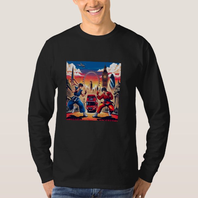 Camiseta Retro Japanese Fighters Battling in London with An (Frente)