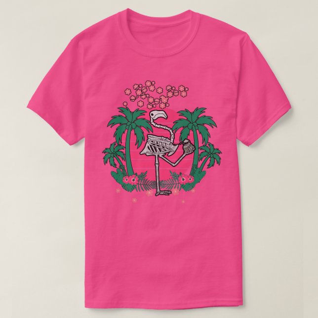Camiseta Retro Japão Vaporwave Kanji Skeleton Flamingo Para (Frente do Design)