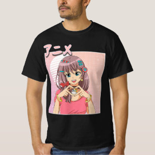 Camiseta Retro Japonês Anime Menina Vaporwave Aestética Ros