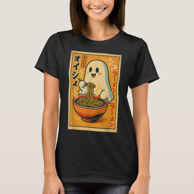 Camiseta Retro Japonês Ghost Eating Ramen Kawaii Art (Frente)