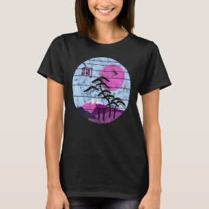 Camiseta Retro Japonês Harmony Kanji Sunset Shinto Crane V