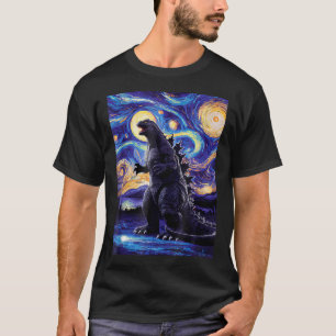 Camiseta Retro Japonês Kaiju Monster Starry Night Parody T