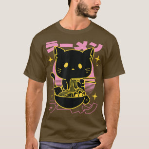 Camiseta Retro Japonês para Comer Arte Gato Ramen Kanji - M
