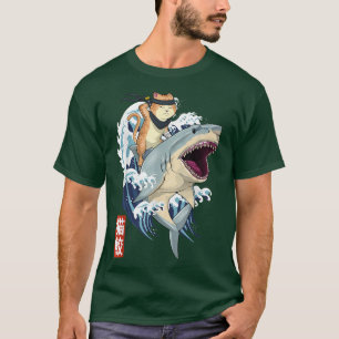 Camiseta Retro Japonês Samurai Cat Shark Vintage Kanagawa