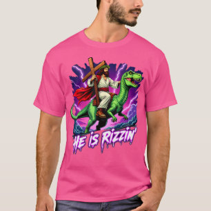 Camiseta Retro Jesus Christian, Ele Está Andando Em T-Rex D