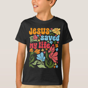 Camiseta Retro Jesus Cristo Salvou Minha Vida Boho Floral C