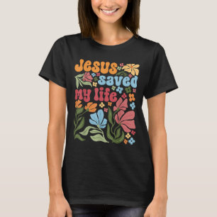 Camiseta Retro Jesus Cristo Salvou minha vida Boho Floral C