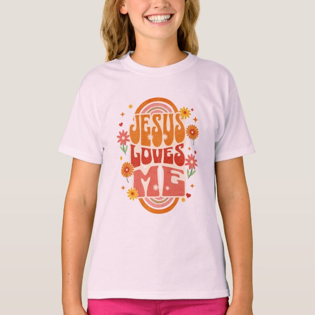Camiseta Retro “Jesus Loves Me” Christian Art – Groovy Fait (Frente)