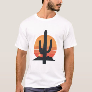 Camiseta Retro Kaktus Vor Sonnenuntergang In Der Wüste